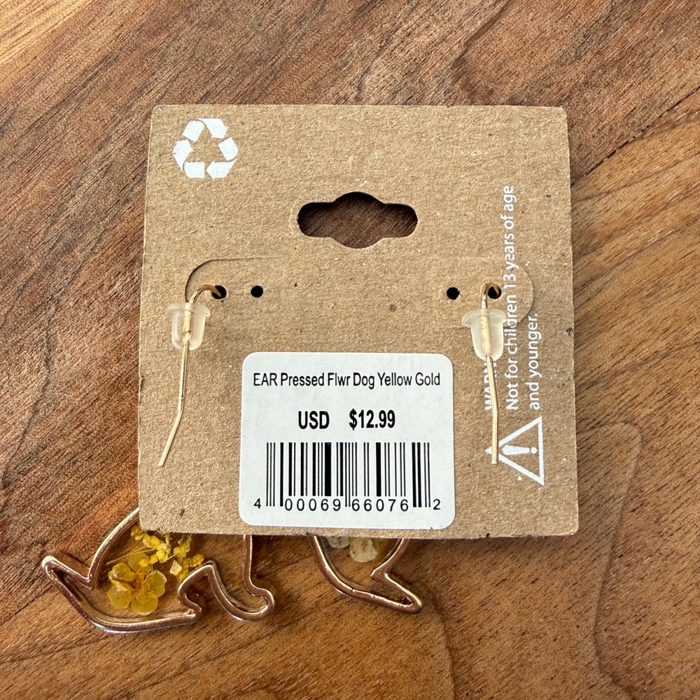 Attic Salt Labrador Dog Pressed Flower Resin Earrings NWT - Picture 2 of 3